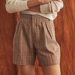 Billy Reid Double Pleated Brown, Orange, & Red Plaid Bermuda Chino Shorts